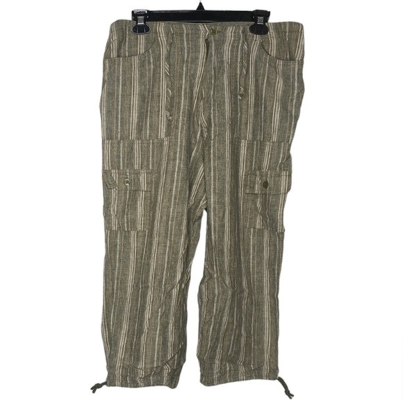 Marla Kim Vertical Striped Woven Capris (Size: XL, Color: Olive/Tan/White) - Picture 1 of 3